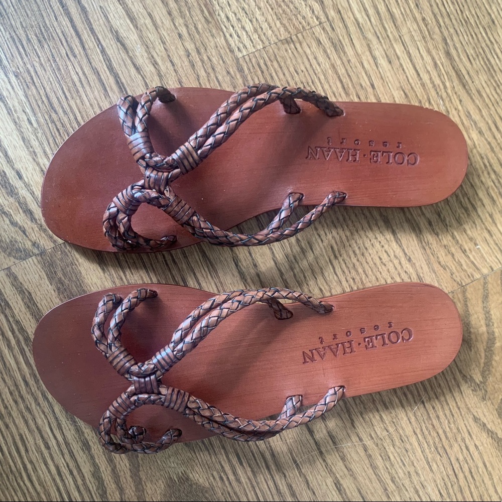 Cole Haan Resort Braided Leather Slip on Sandals